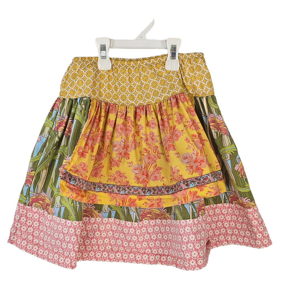Matilda Jane pink blue yellow floral print skirt with apron size 6